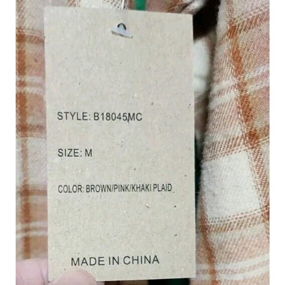 Eden & Olivia Women's Brown/Pink Plaid Flannel Size Med Button Up W/Crochet - Picture 2 of 7